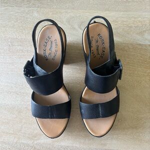 Kork-Ease Black Leather Sandals for Women size 8.